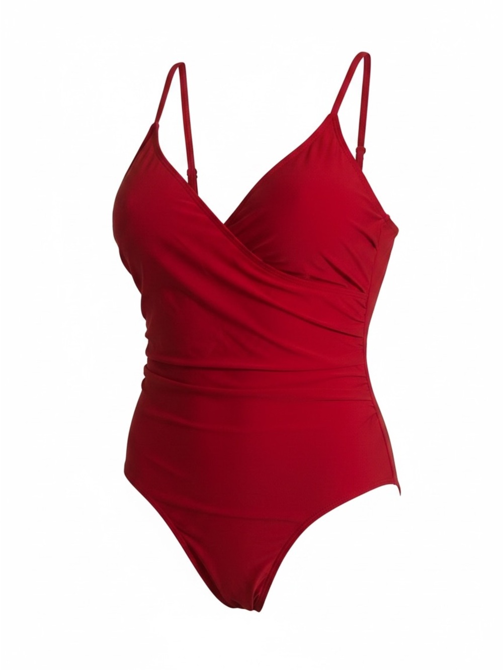 Red One-Piece Surplice Swimsuit